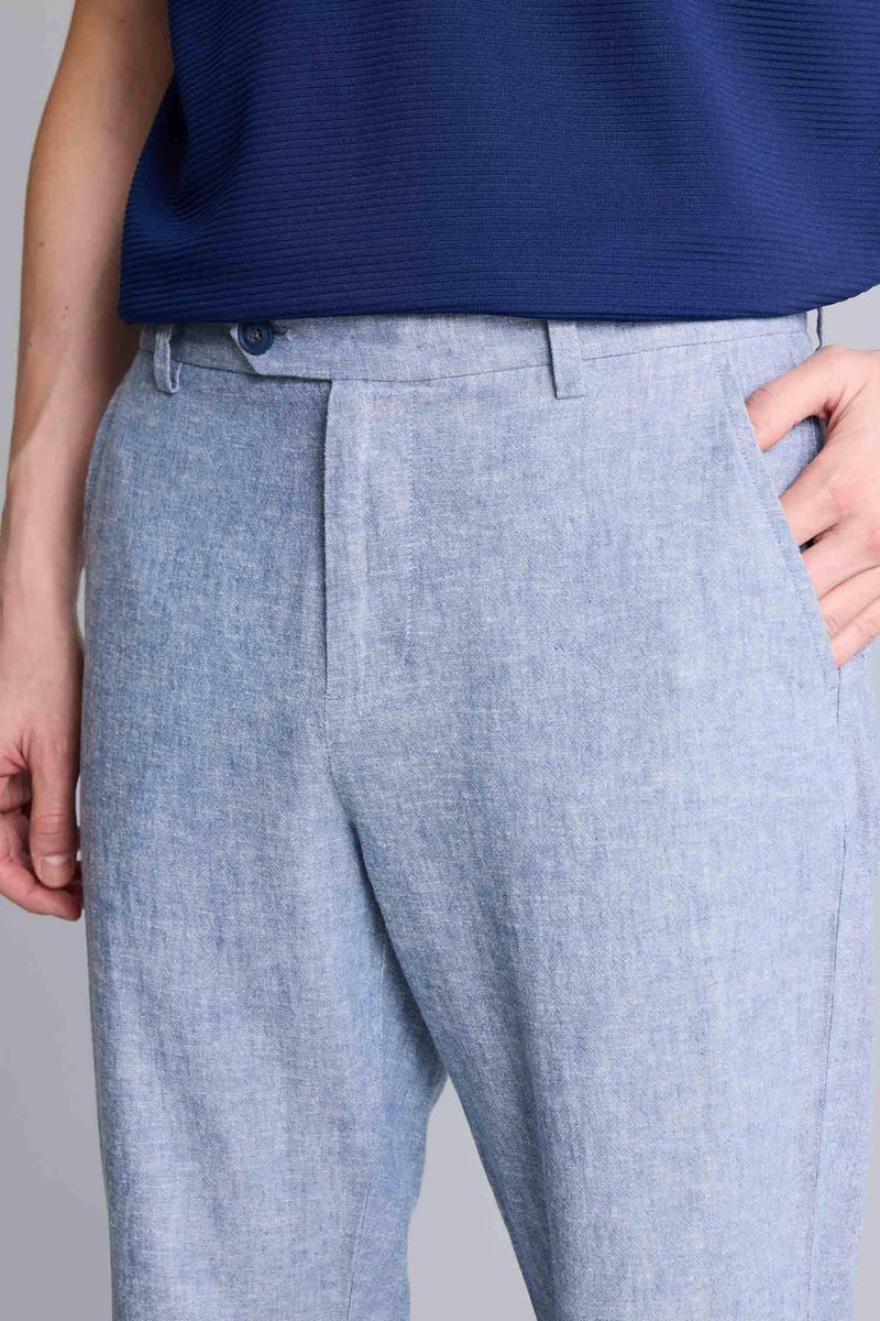 DeFacto Blue Man Tailored Fit Linen Trousers Casual - Image 4
